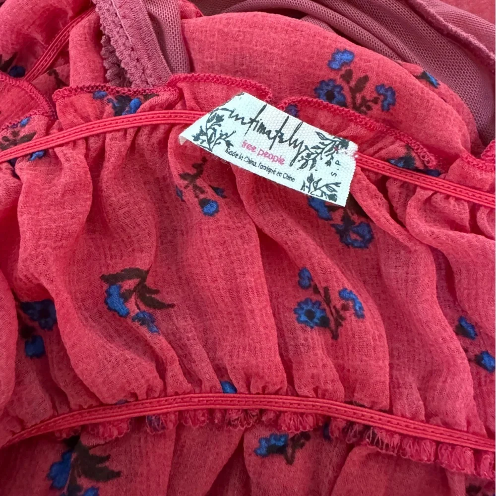Free People Intimacy Bodysuit Red‎ with Blue Flowers Size Small